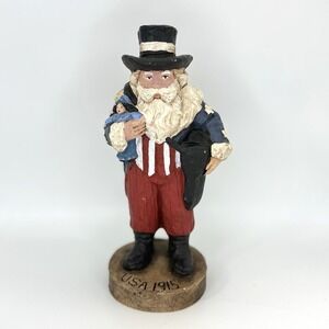 VTG 1989 WW Uncle Sam Santa Figurine Patriotic USA Folk Art Statue 8" Hand Paint